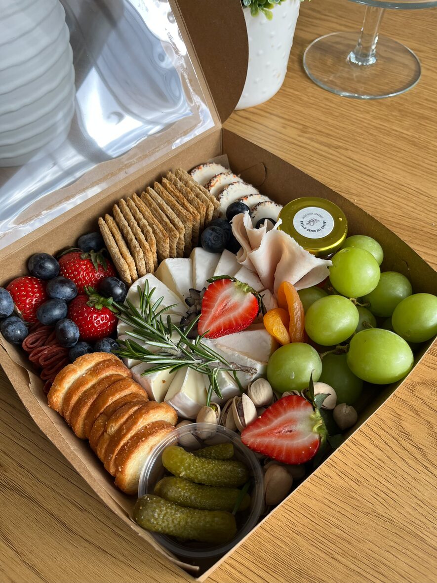 Medium grazing box with strawberries, grapes, crackers and folded charcuterie — Around the Board Ottawa